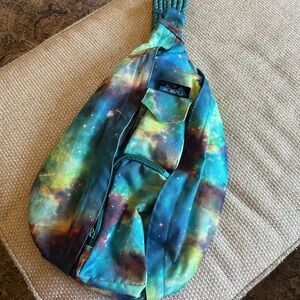 ​KAVU Rope Sling Bag Teal Galaxy Print Water Resistant Crossbody